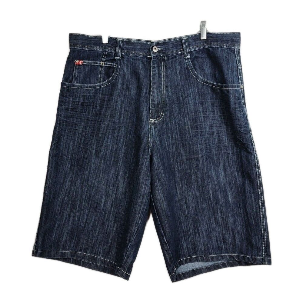 Vintage Y2K SOUTHPOLE Denim Shorts Men's 40 Dark Blue Logo RN82628